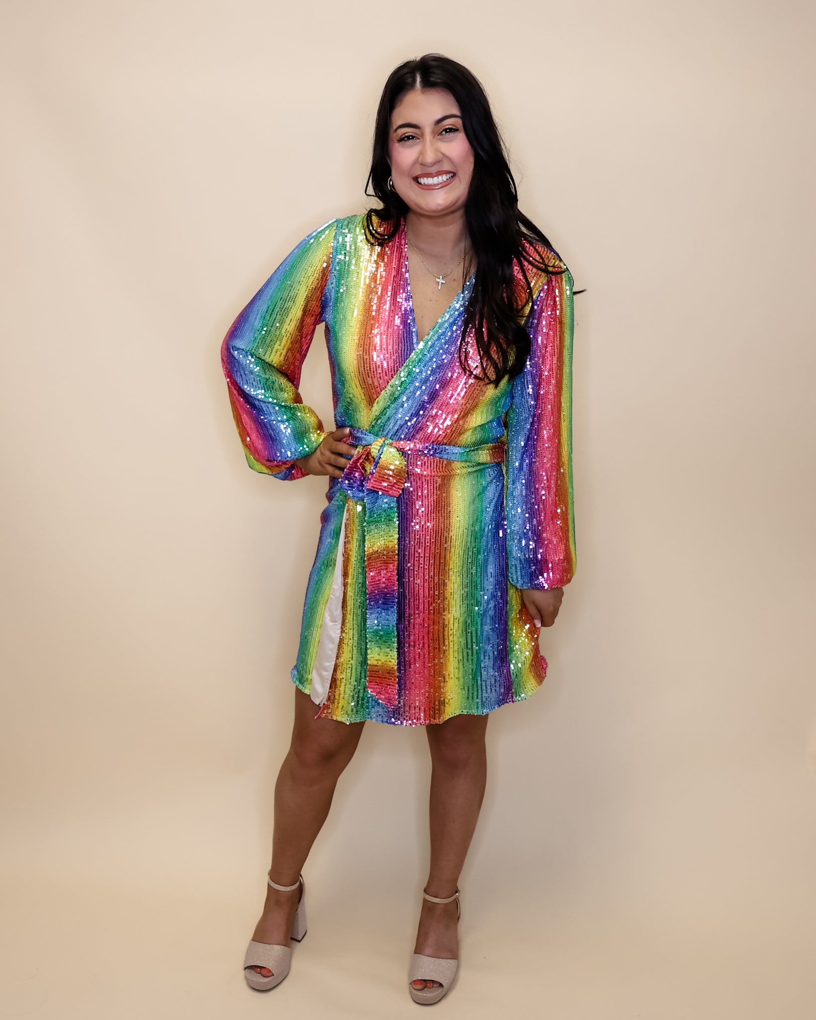 Rainbow Sequin Wrap Dress
