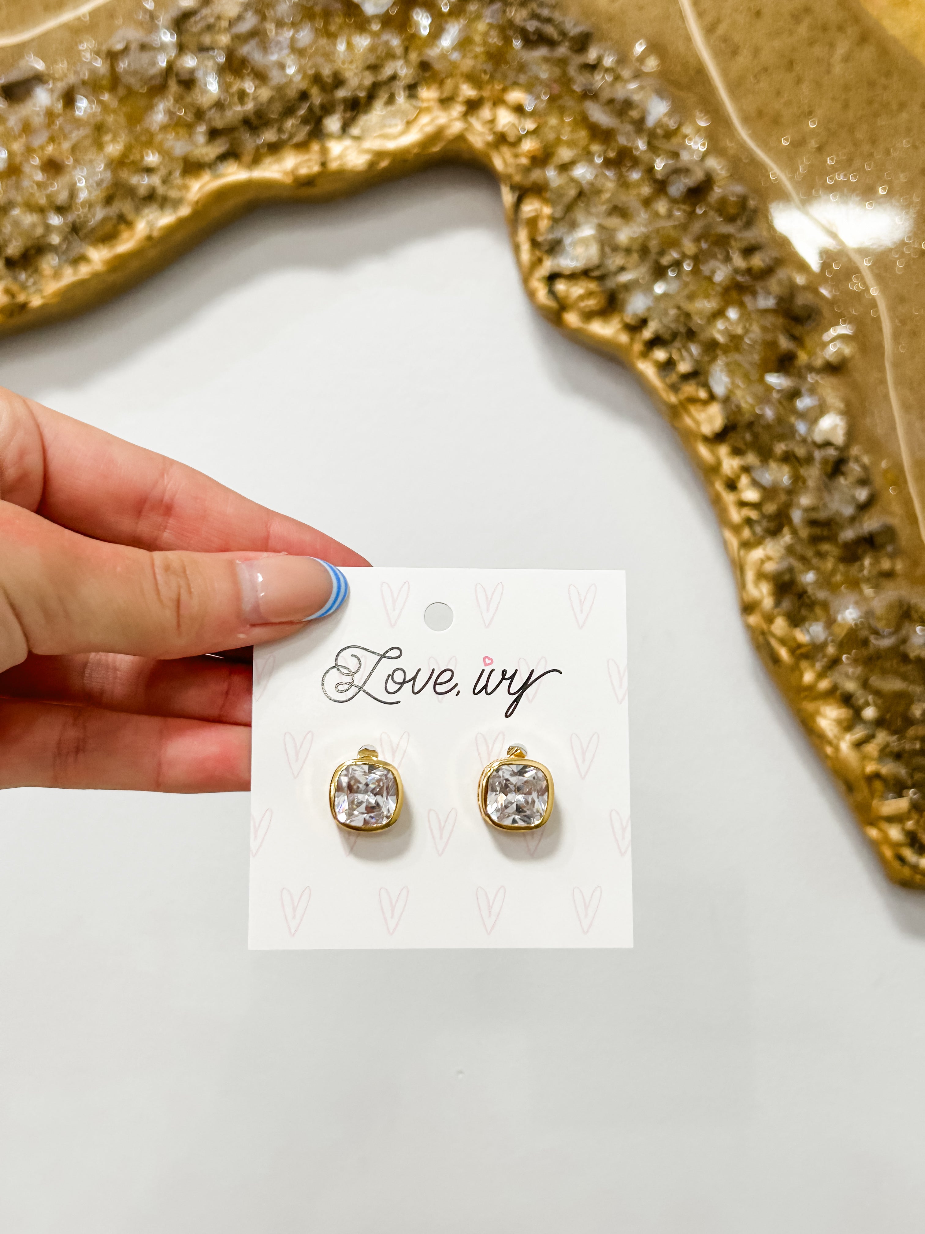 14k Gold Dipped Cushion Cut CZ Stud Earrings