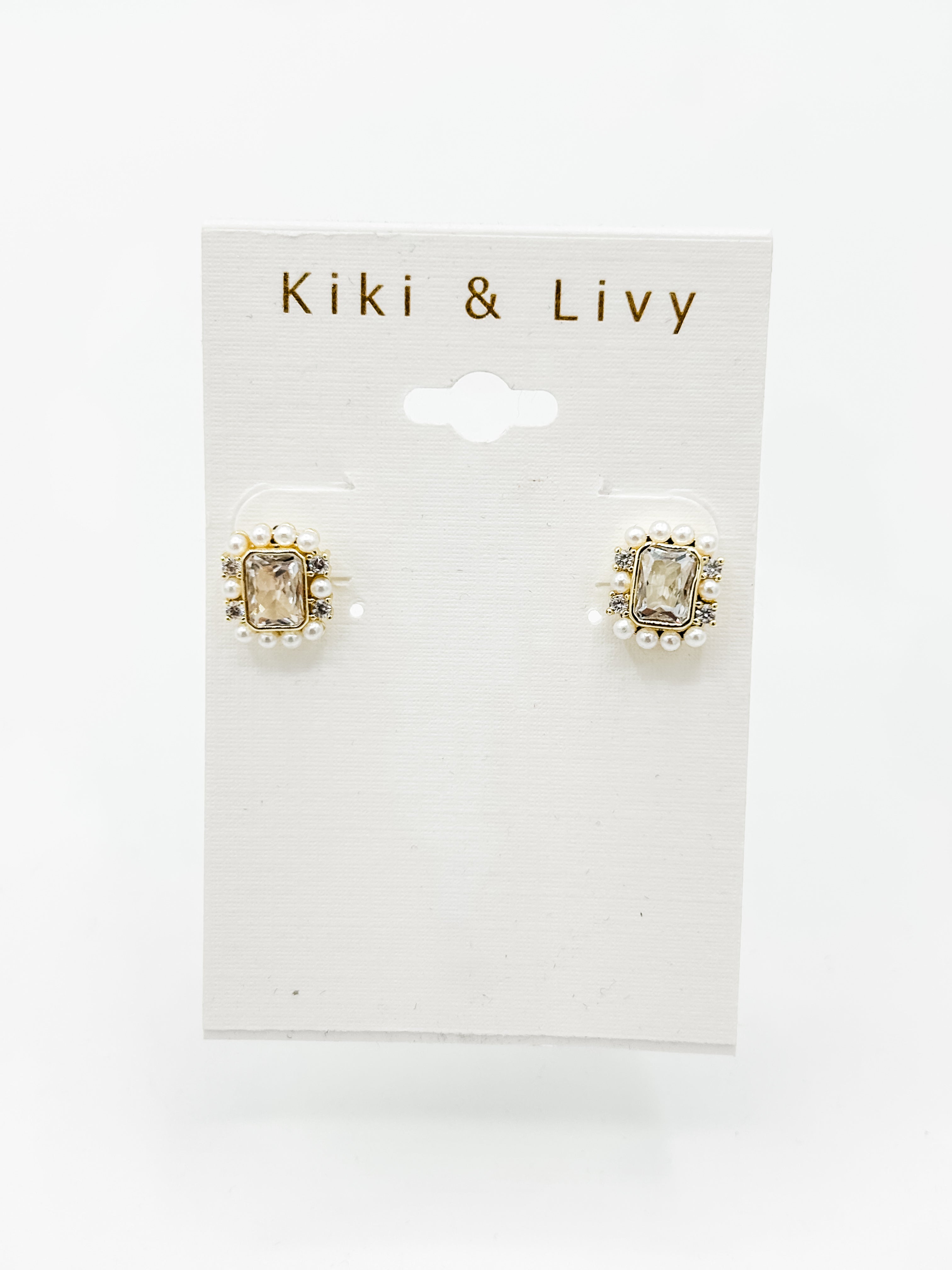 Rhinestone Emerald Cut Pearl Earrings