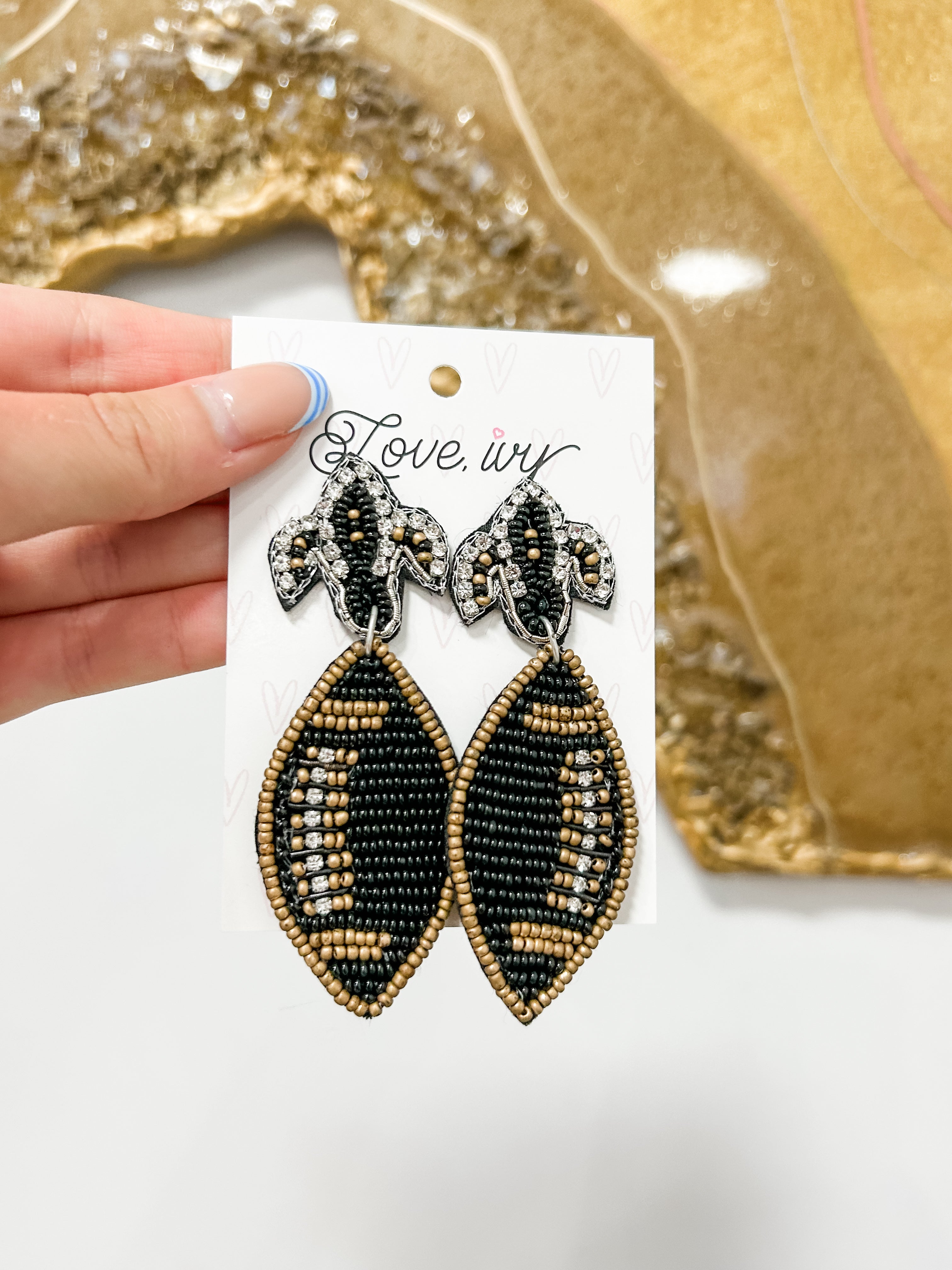 Fleur De Lis Beaded Football Earrings