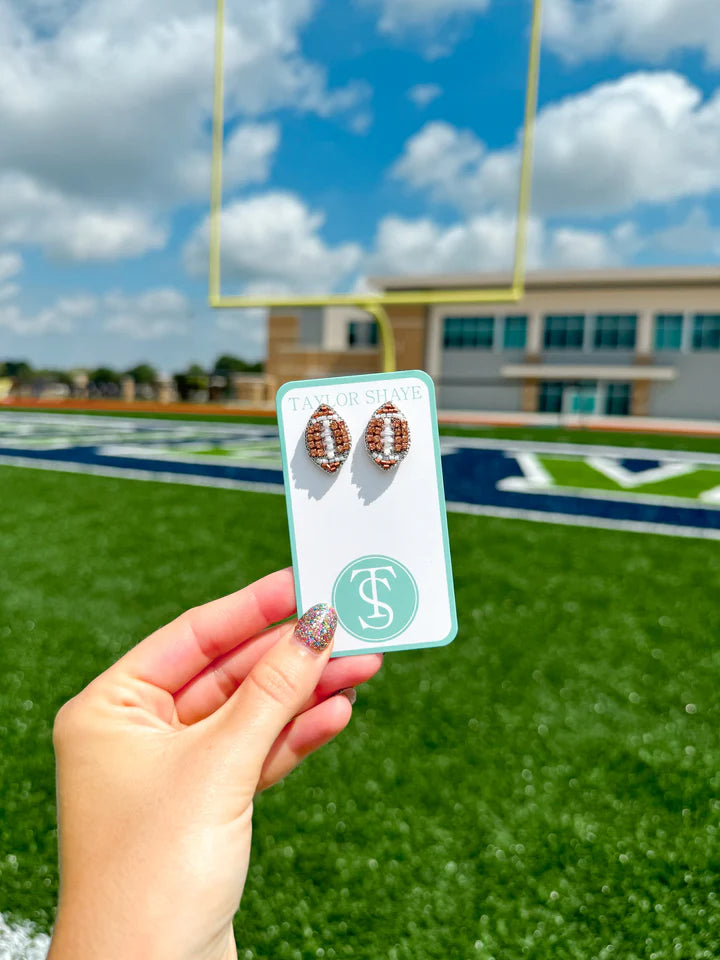 Brown Rhinestone Football Stud Earrings