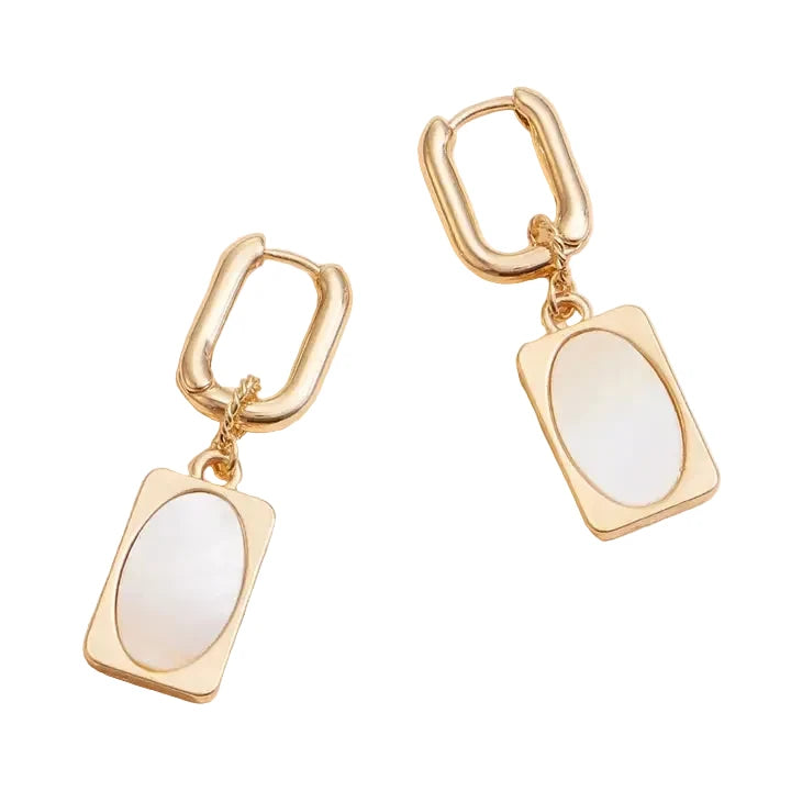 Gold Oval Shell Dangle Earrings