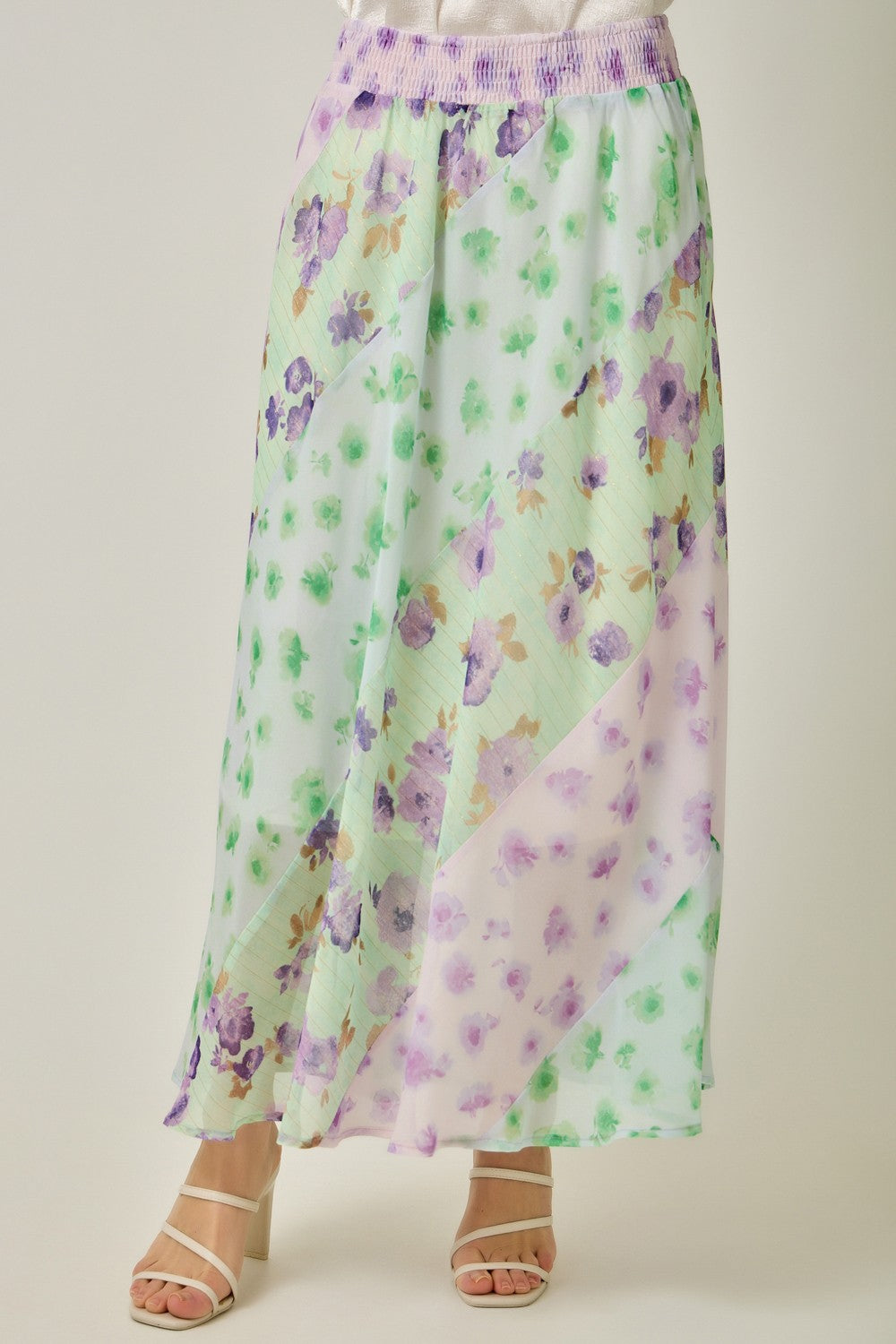 Green & Lavender Floral Print Skirt