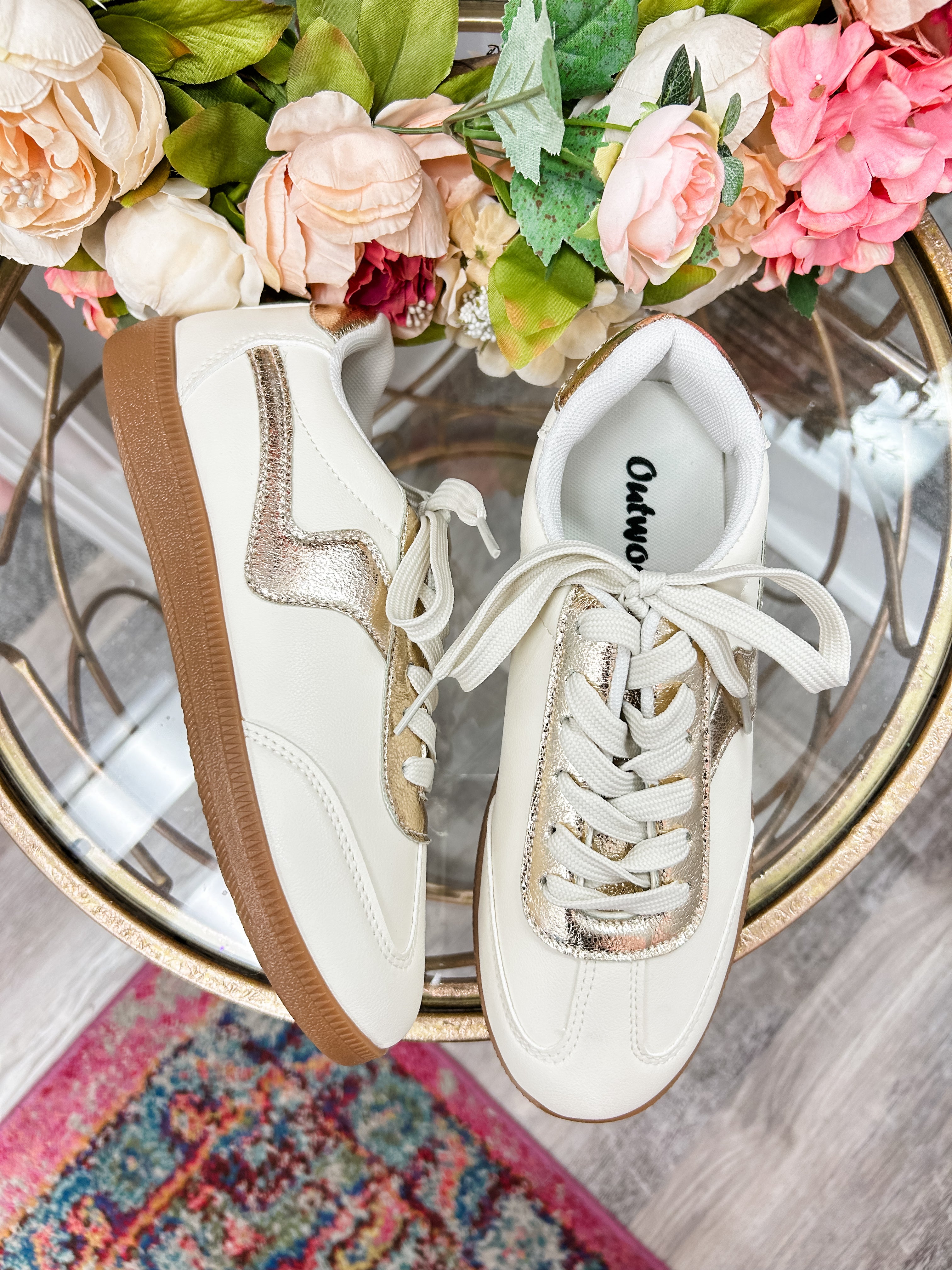 Gold & White Lace Up Sneaker