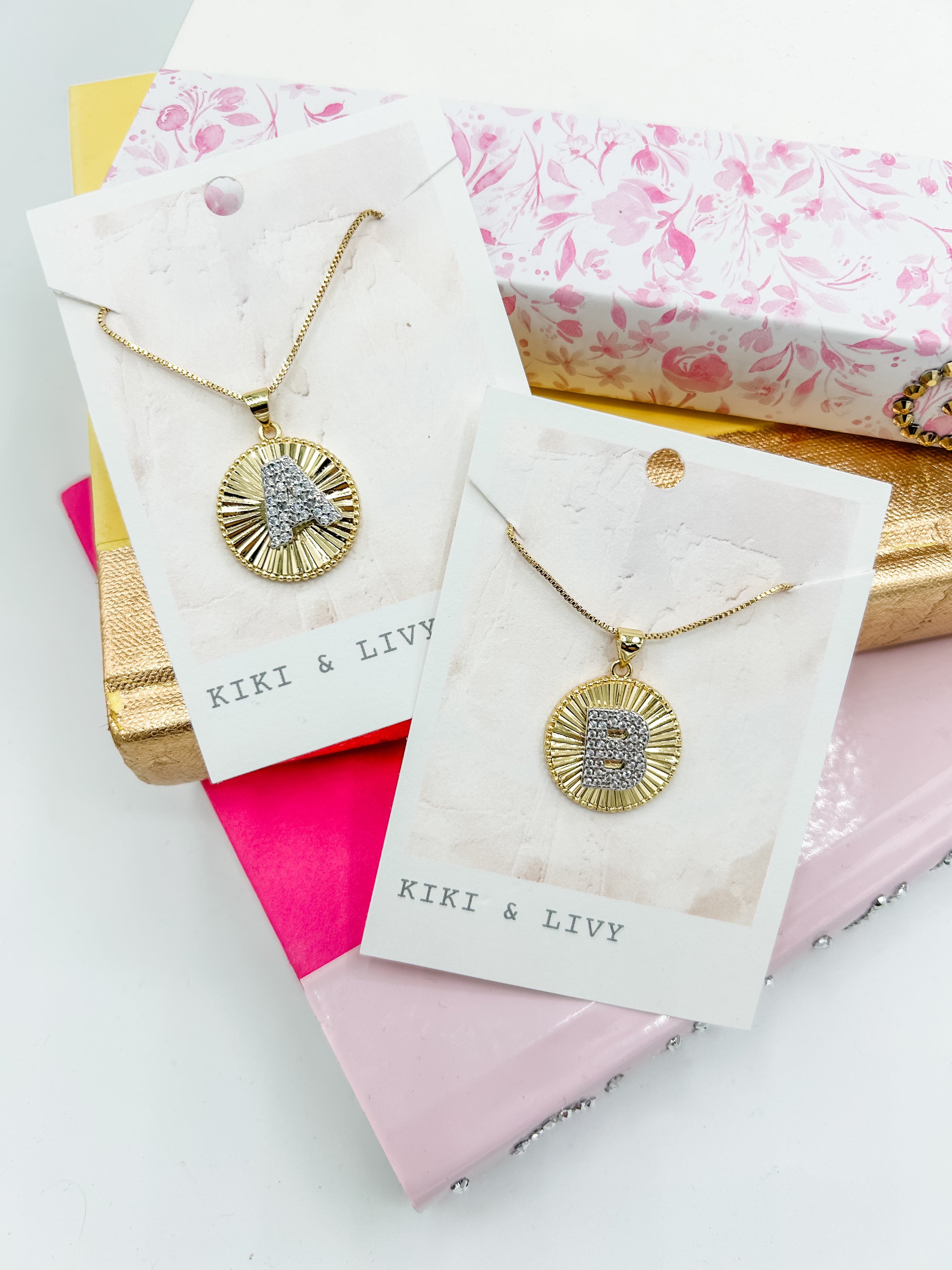 Two Tone Medallion Letter Necklace