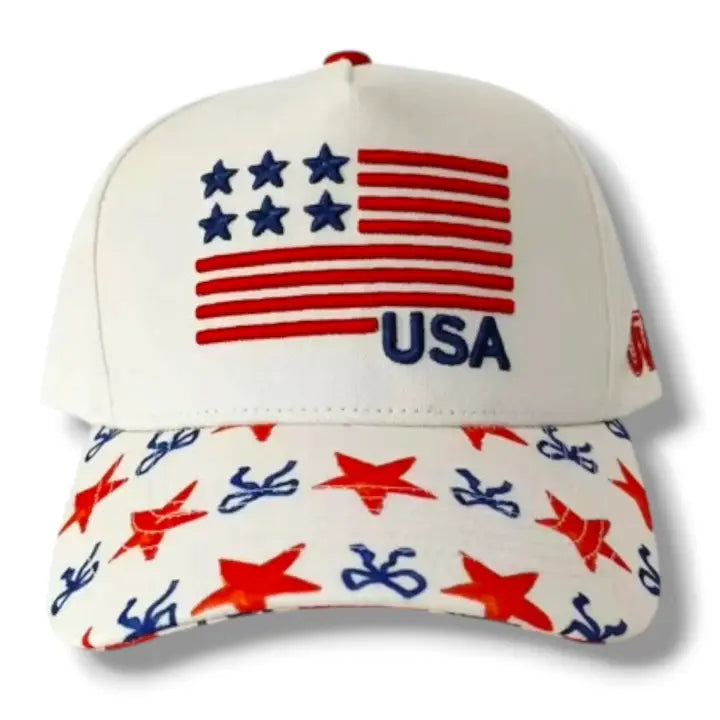 Patriotic Flag & Bow Embroidered Hat