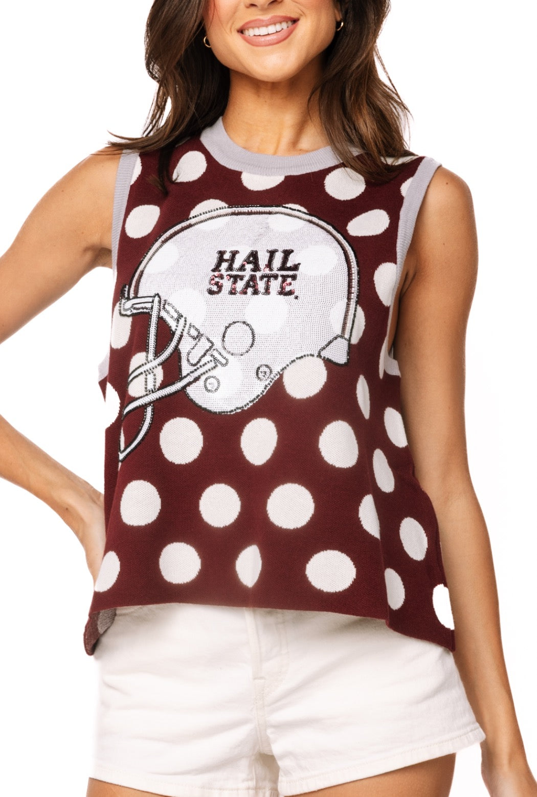 Licensed Miss State Polka Dot Helmet Knit Tank