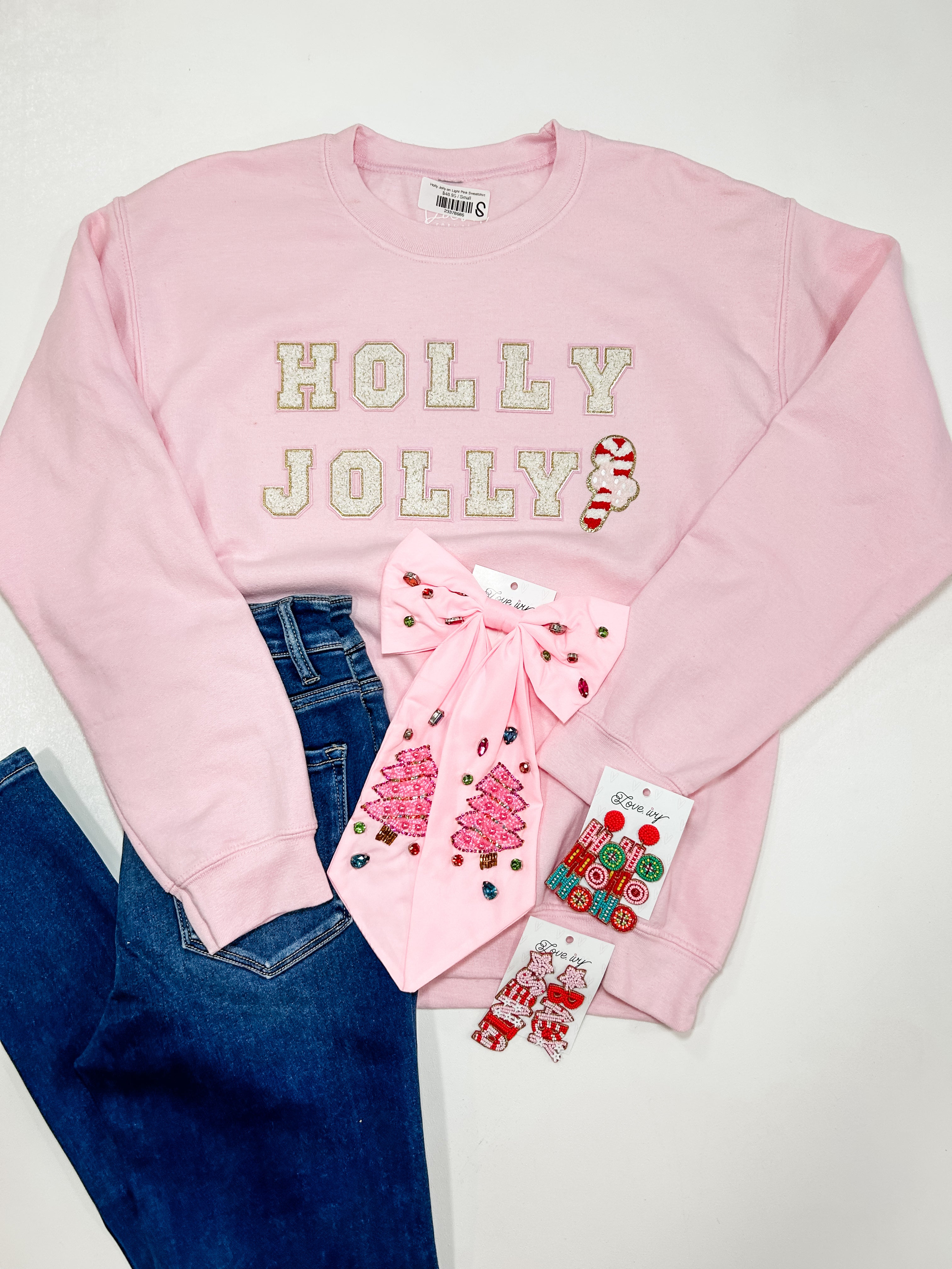 Holly Jolly on Light Pink Sweatshirt