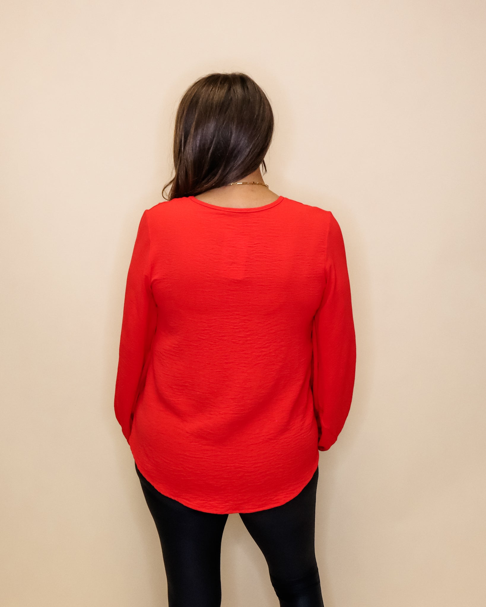Red Solid Bubble Sleeve Top