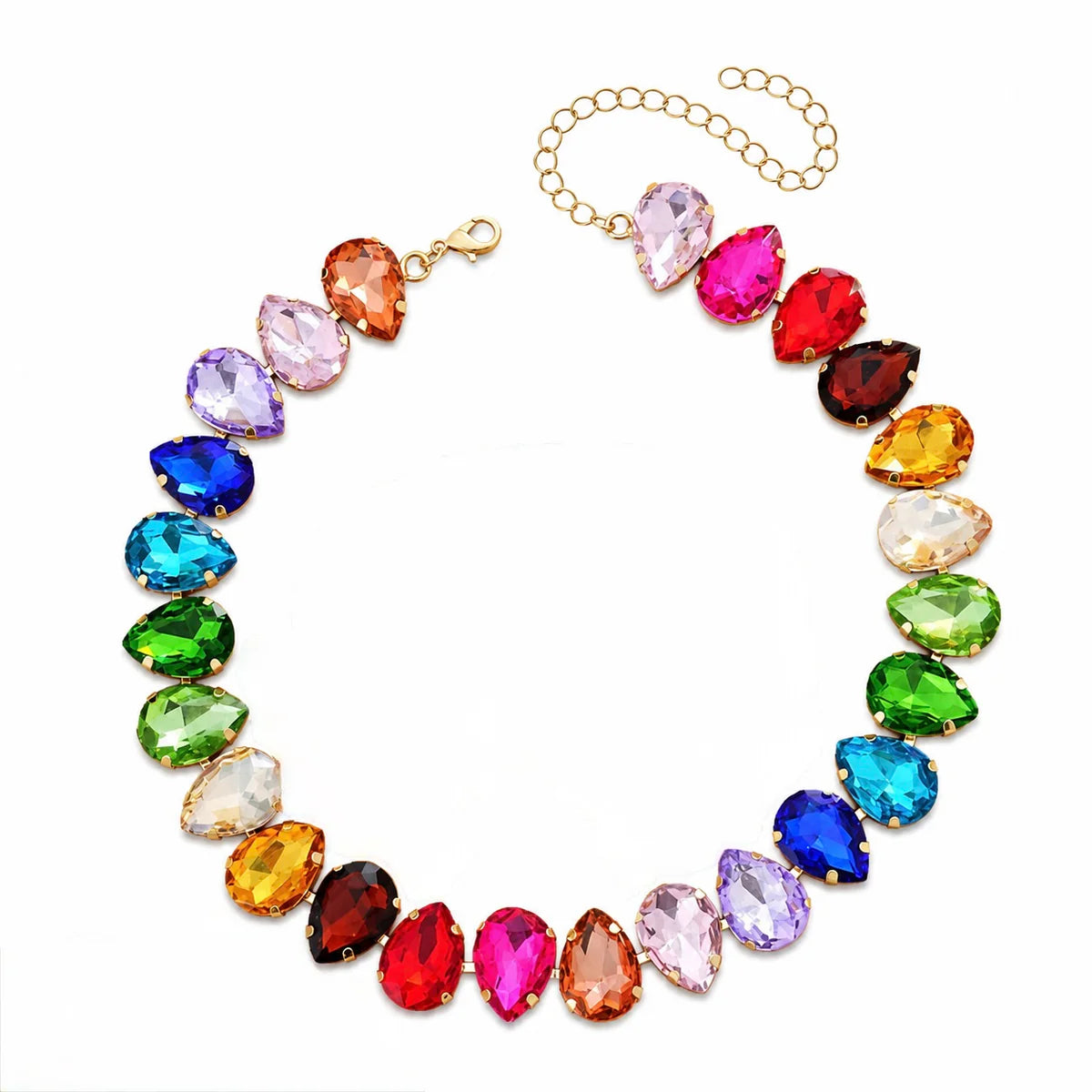 Rainbow Rhinestone Tear Drop Necklace