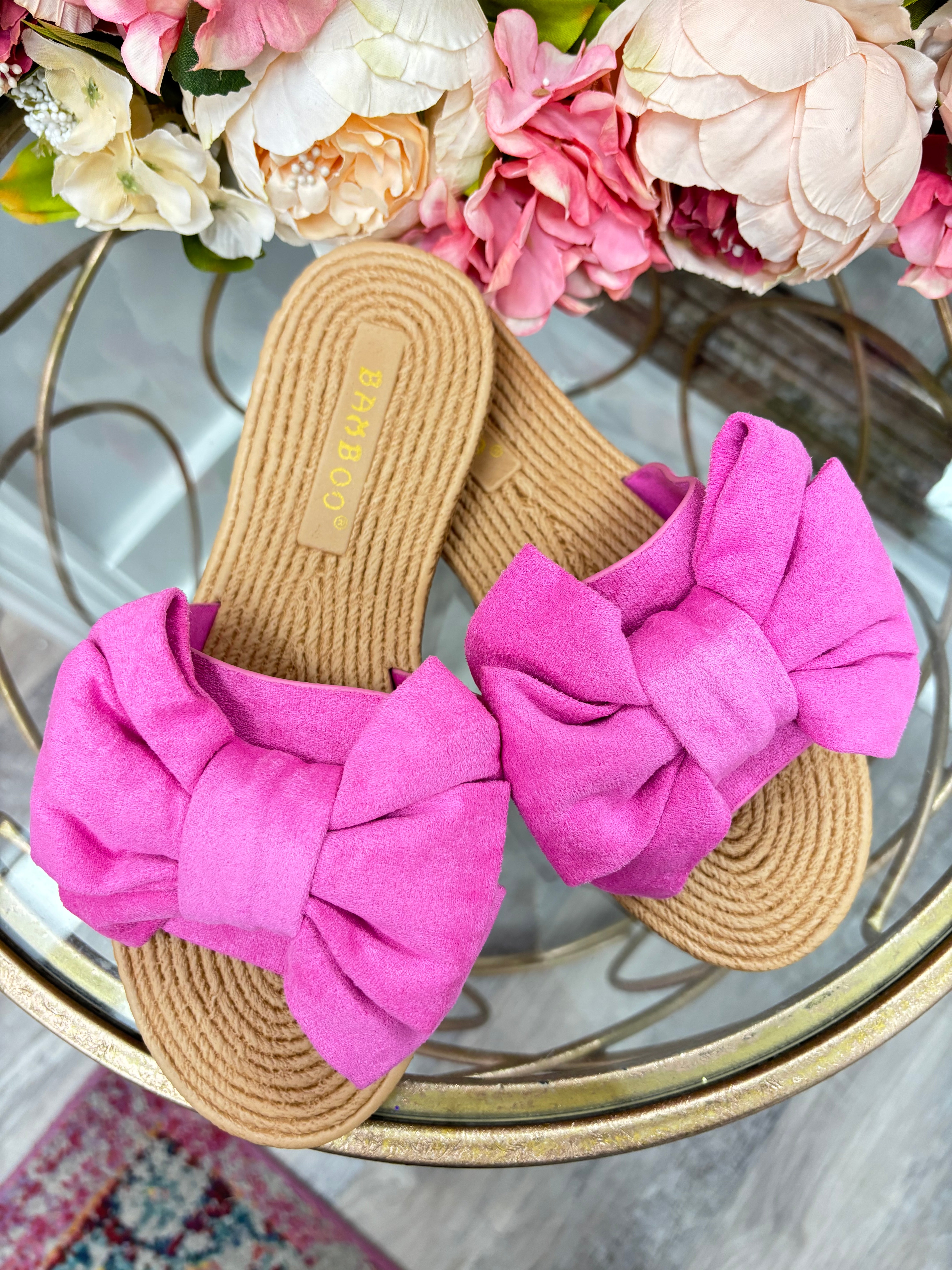 Pink Suede Bow Sandals