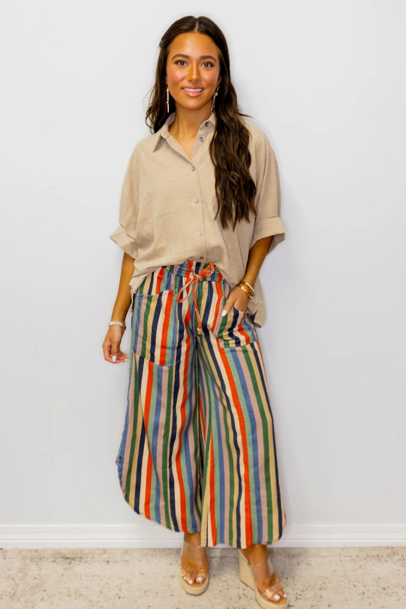 Khaki Dolman Button Down Top