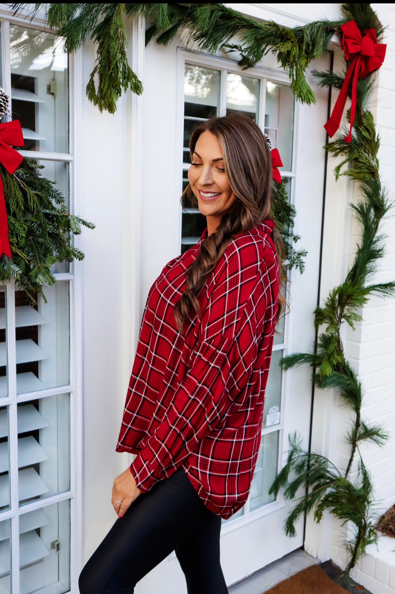 Red Plaid Button Up Top