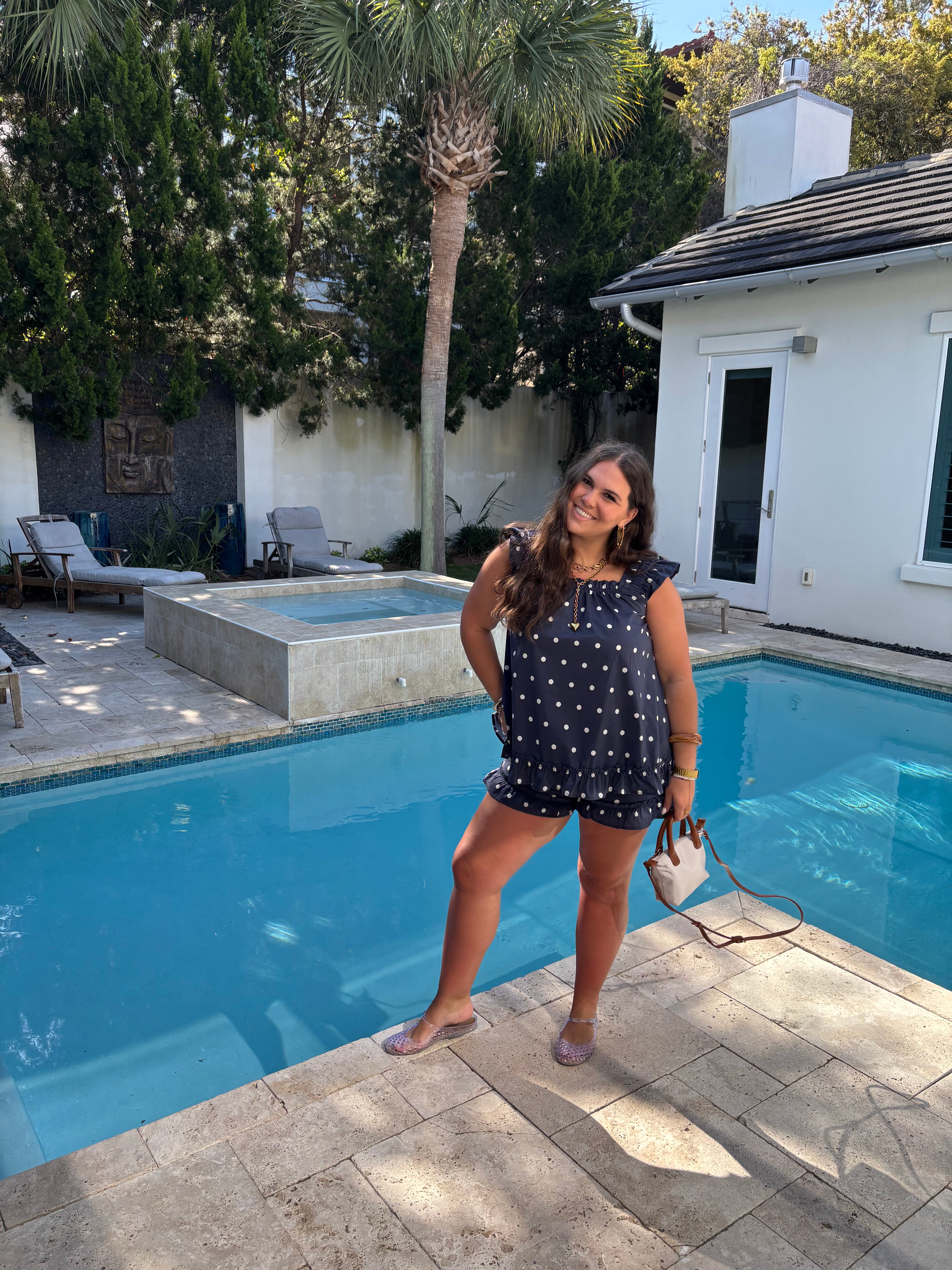 Navy Polka Dot Shorts Set