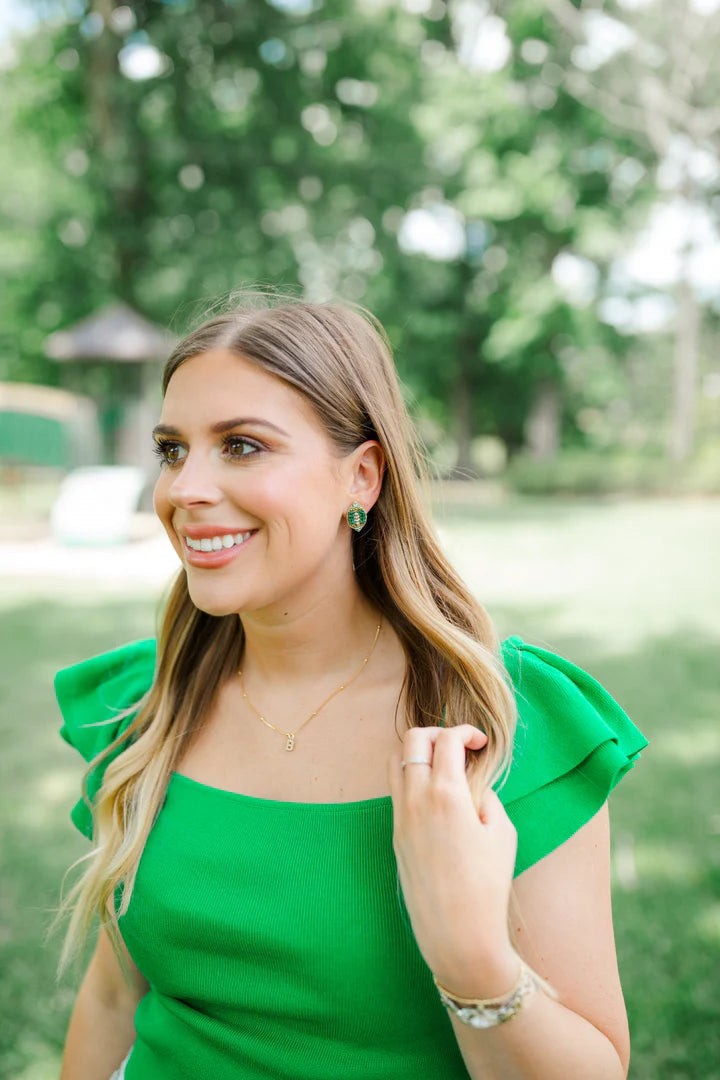 Green Beaded Football Stud Earrings