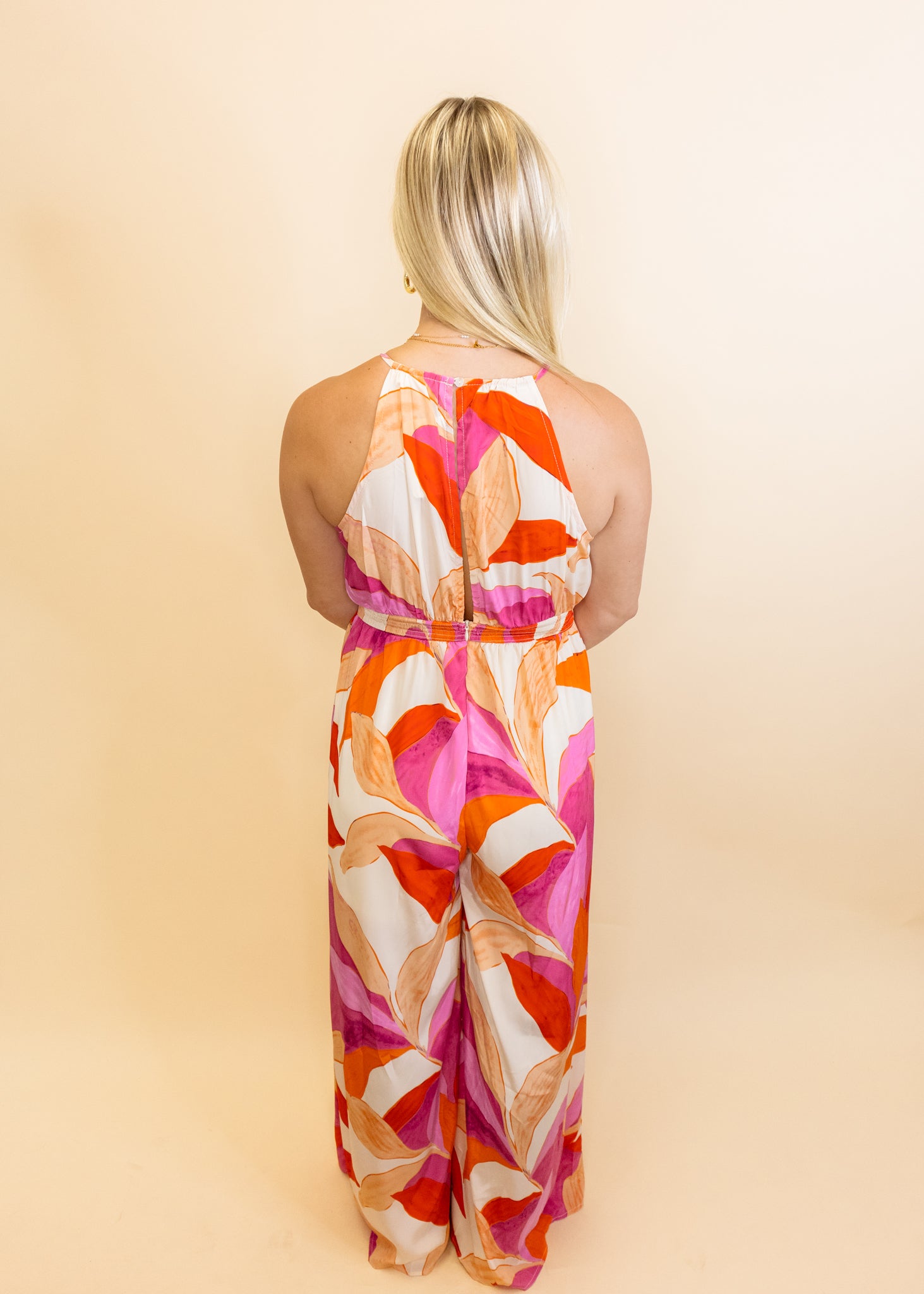 Pink Tropical Print Jumpsuit