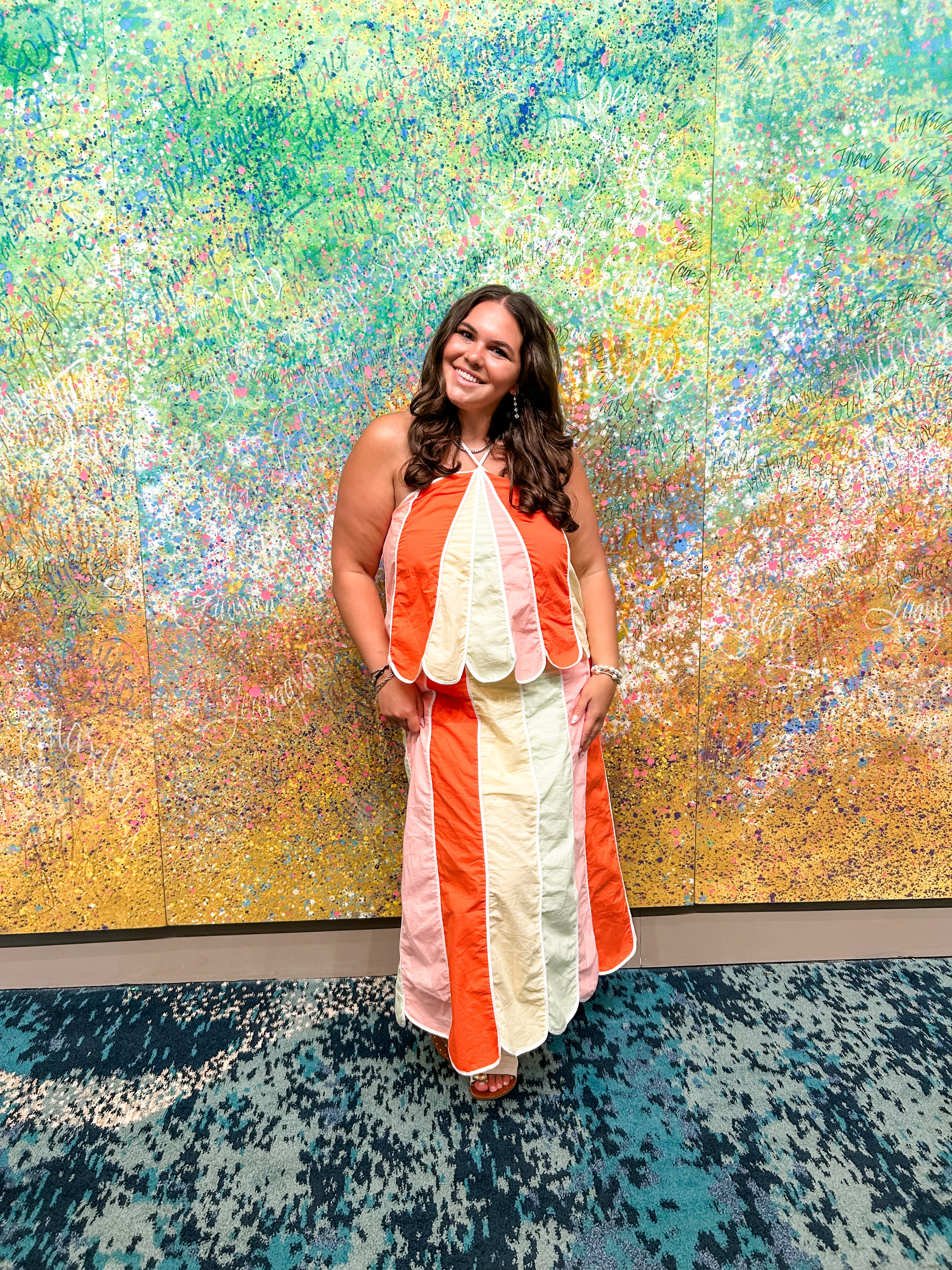 Rainbow Scallop Halter Midi Dress