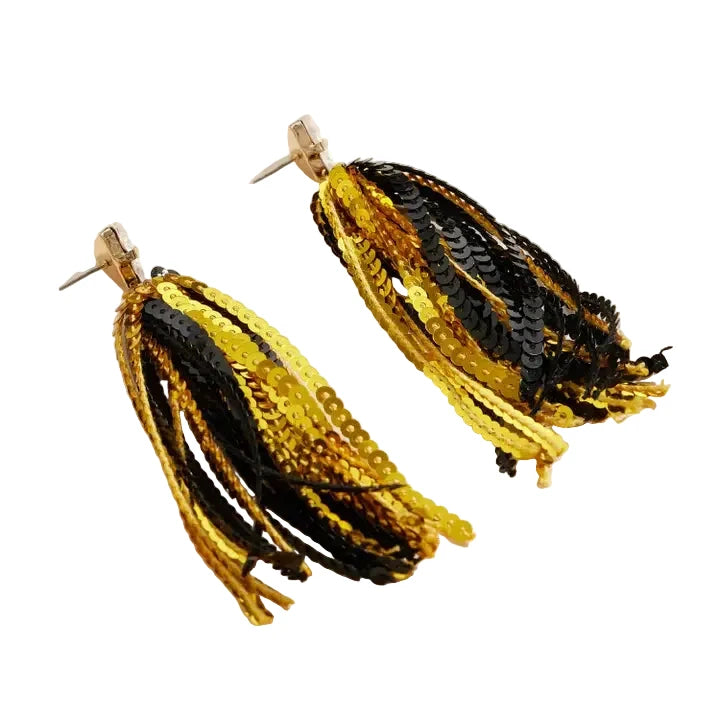 Black & Gold Sequin Tassel Earrings