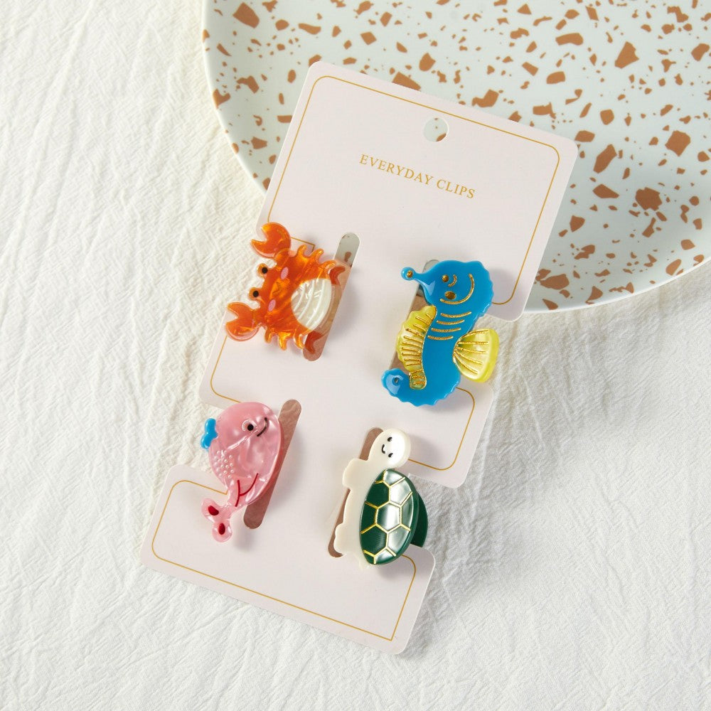 Set Of Four Sea Animal Acetate Claw Hair Clips