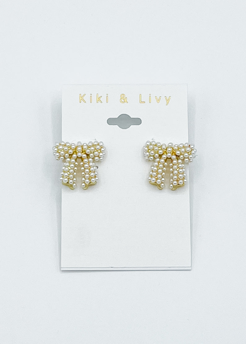 Pearl Gold Bow Stud Earrings