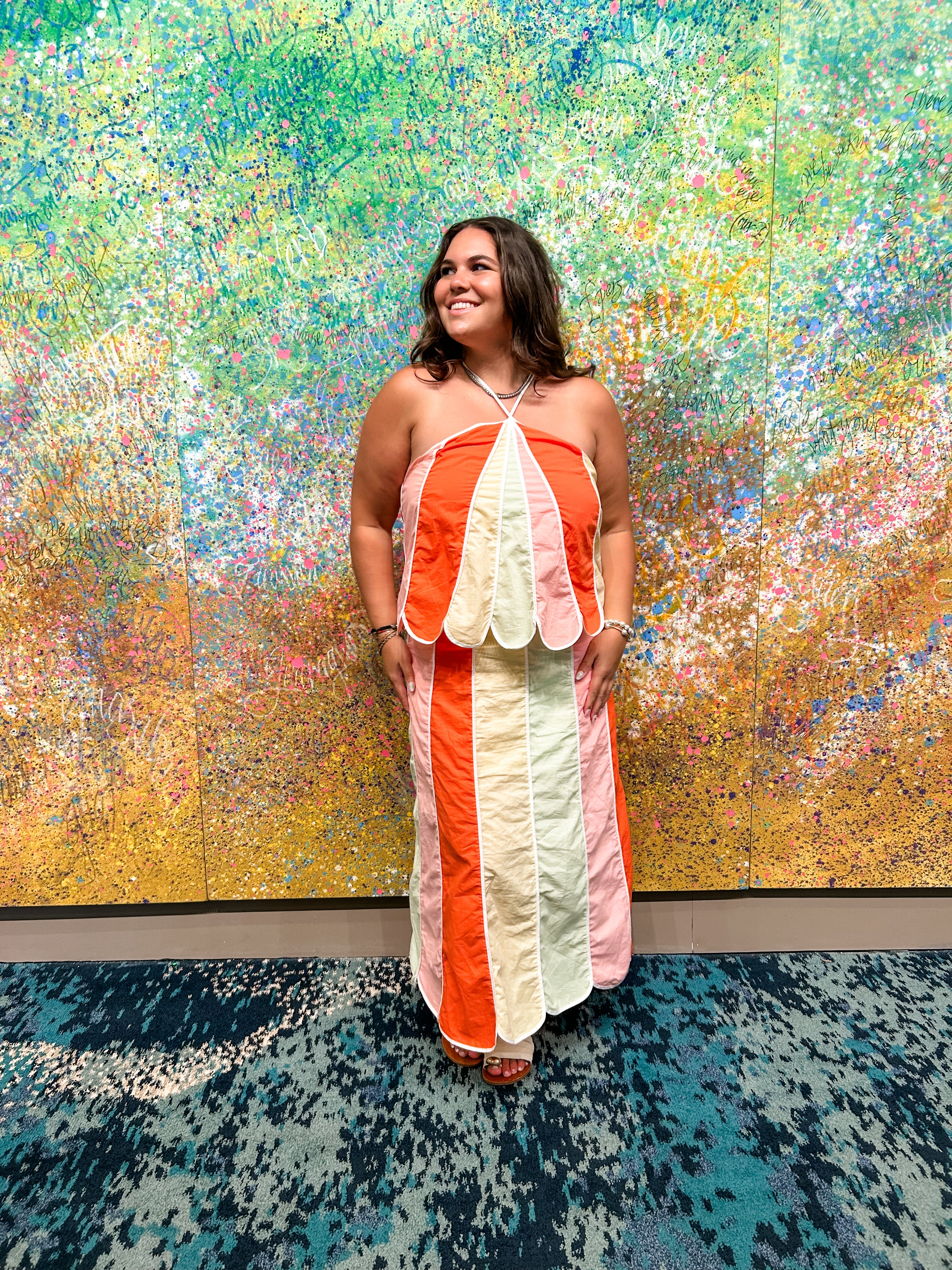 Rainbow Scallop Halter Midi Dress