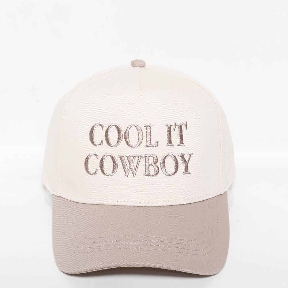 Taupe "COOL IT COWBOY" Embroidered Hat