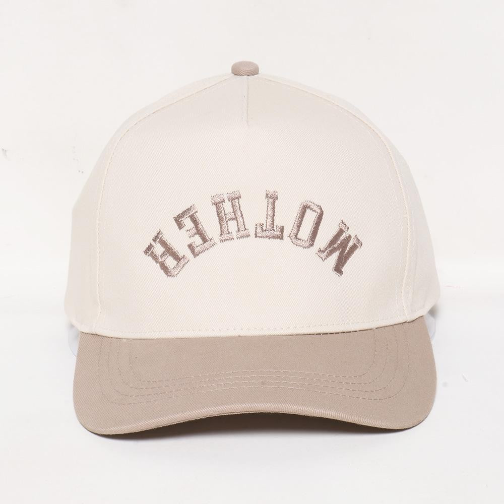Taupe Upside Down "MOTHER" Embroidered Hat