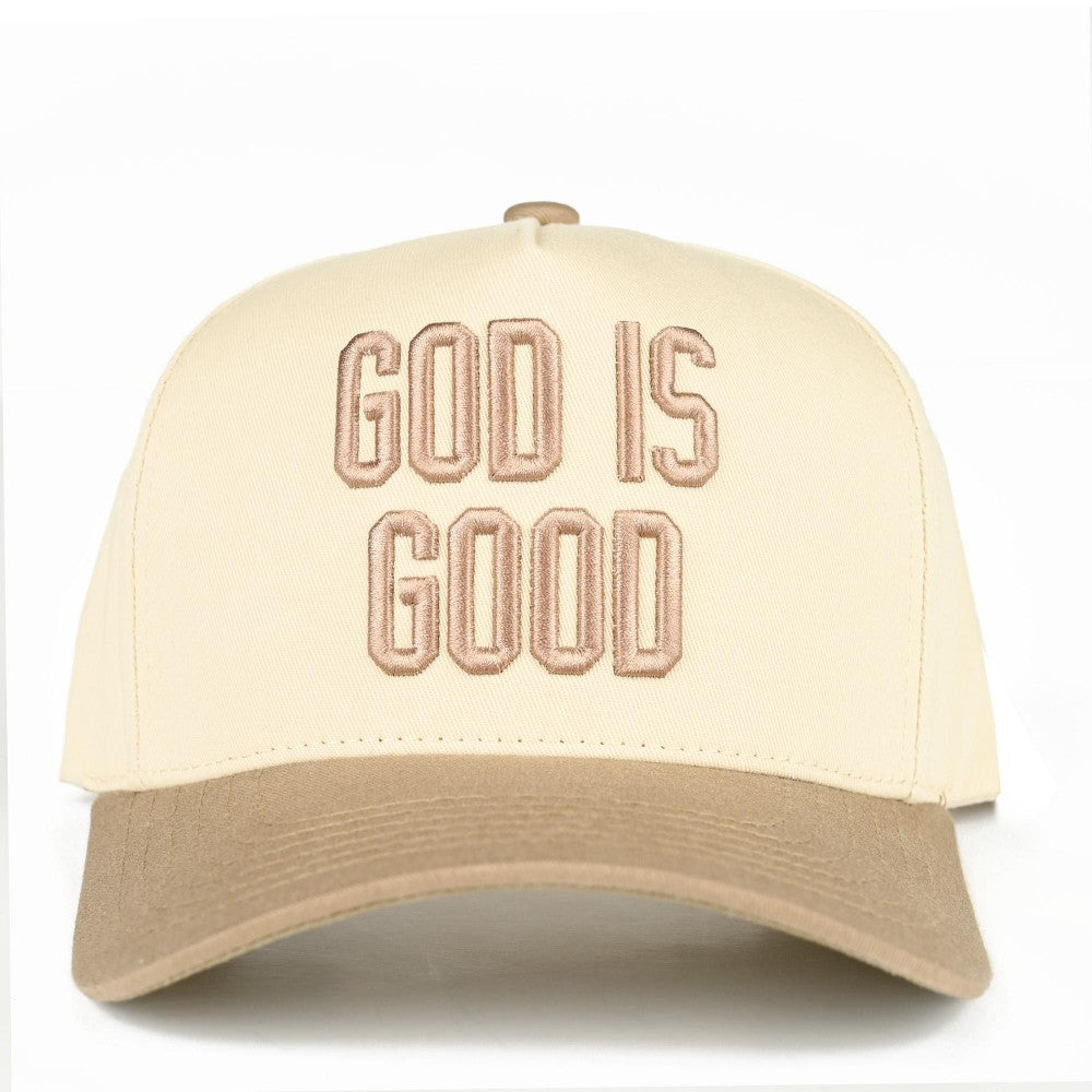 Beige Font "GOD IS GOOD" Embroidered Hat