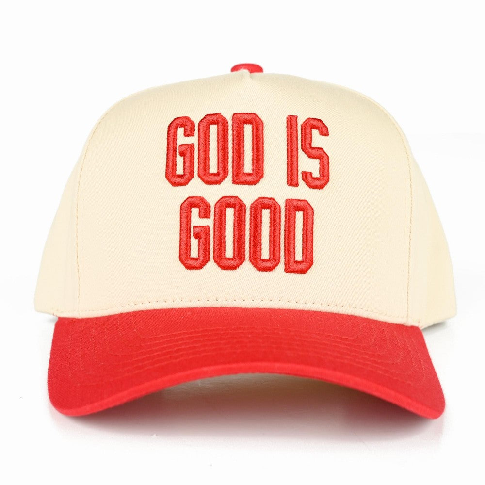 Red Font "GOD IS GOOD" Embroidered Hat