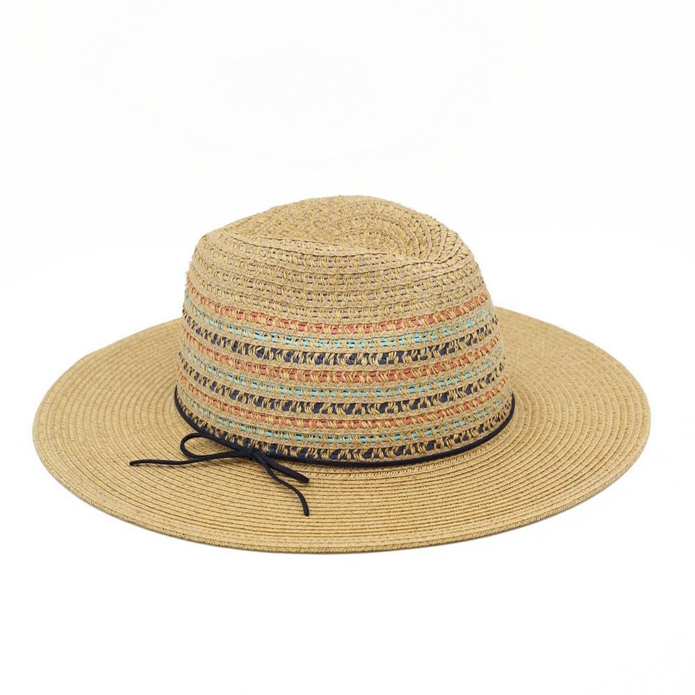 Darker Multi Color Woven Straw Fedora Hat