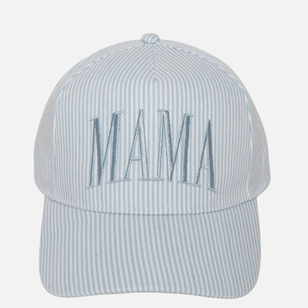 Blue Pin Stripe Embroidered "MAMA" Hat