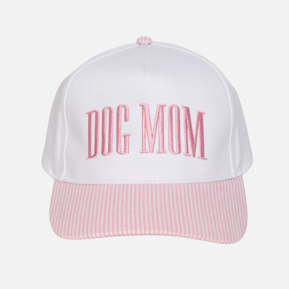 Pink Stripe Dog Mom Embroidered Hat