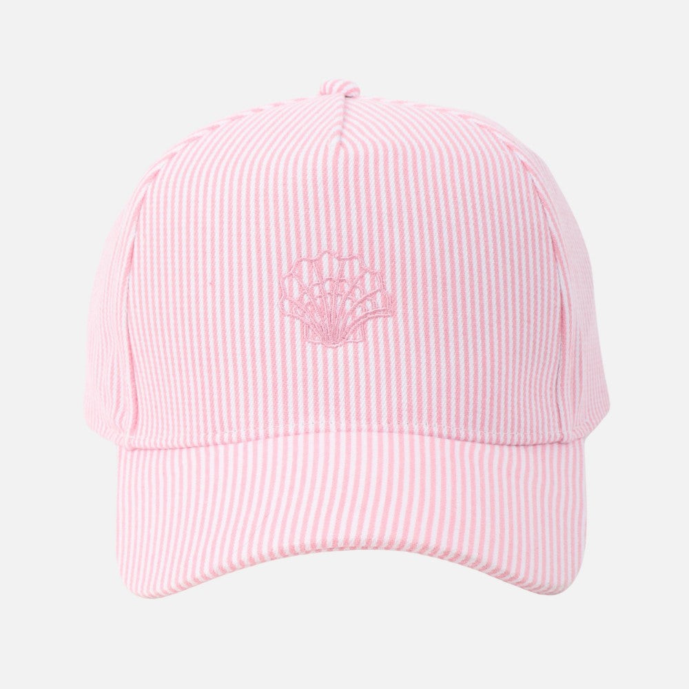 Pink Seersucker Seashell Embroidered Hat