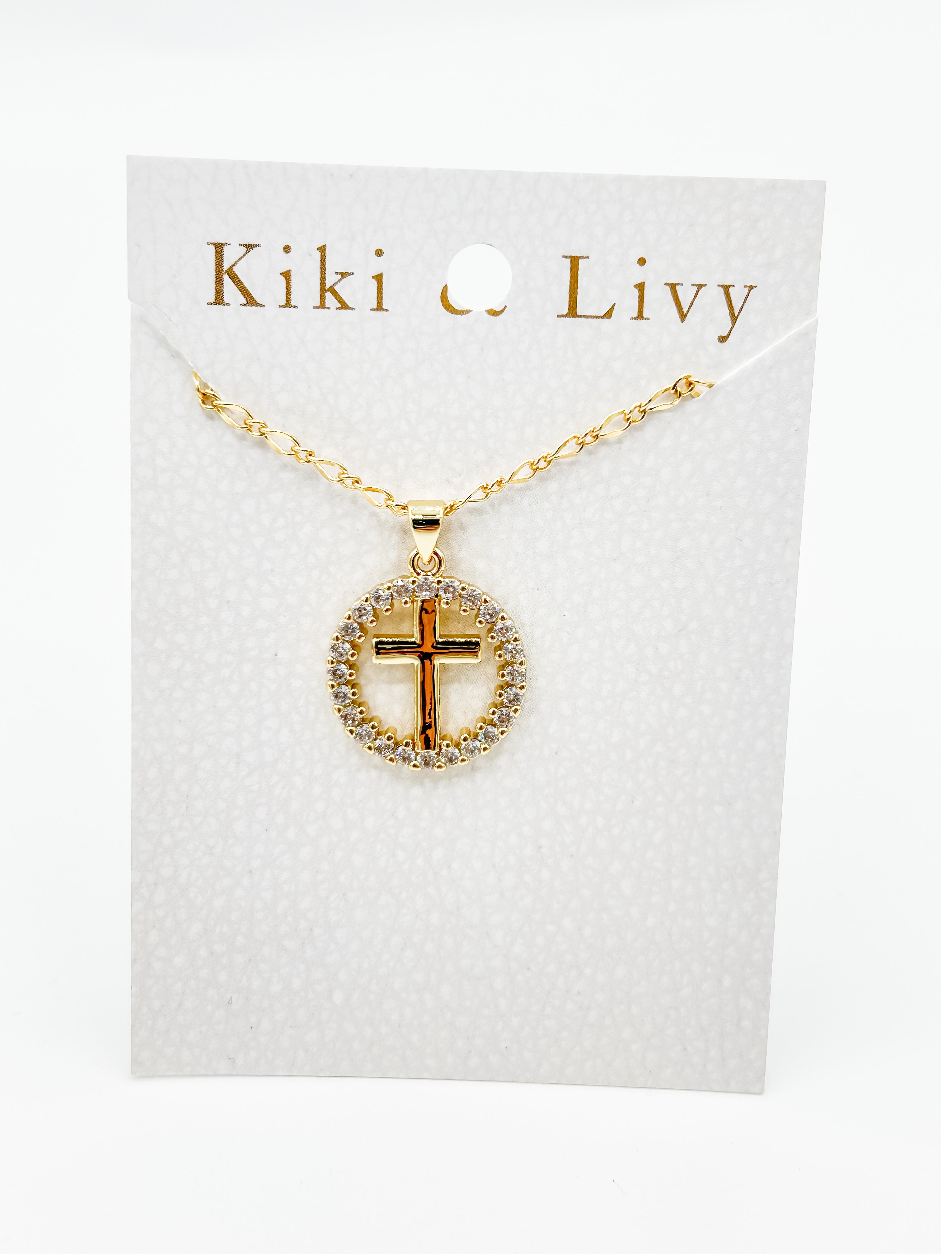 Gold Cross Rhinestone Circle Necklace