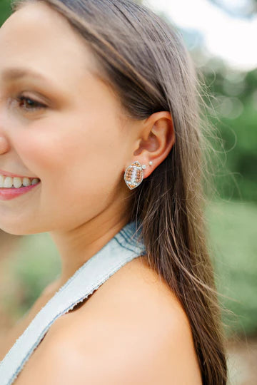 Brown Rhinestone Football Stud Earrings