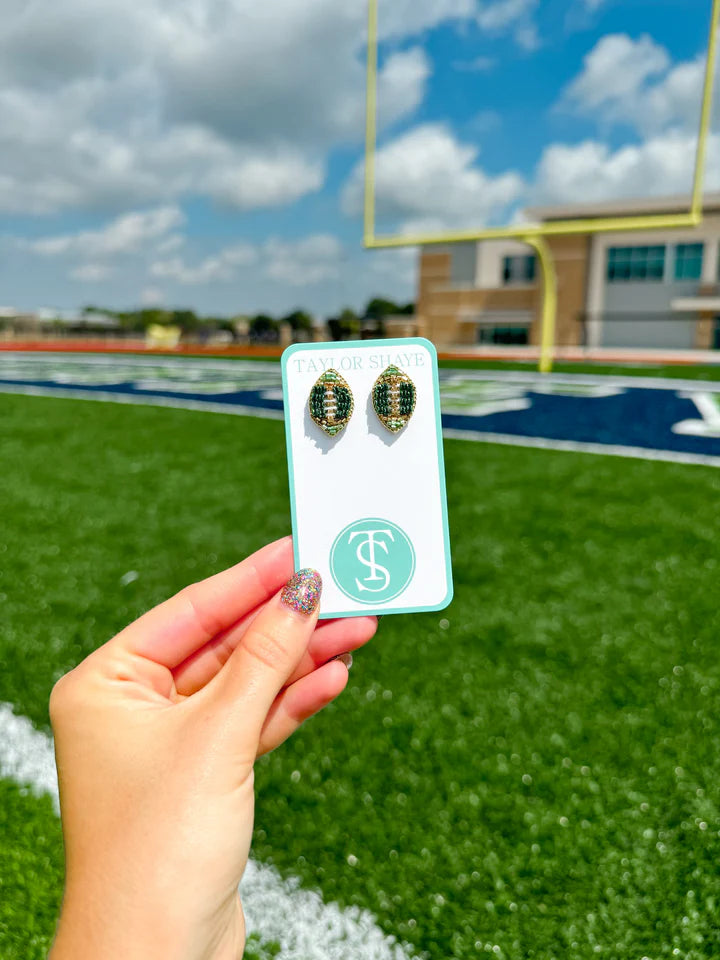 Green Beaded Football Stud Earrings