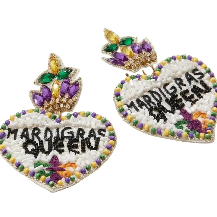Mardi Gras Queen Beaded Earrings