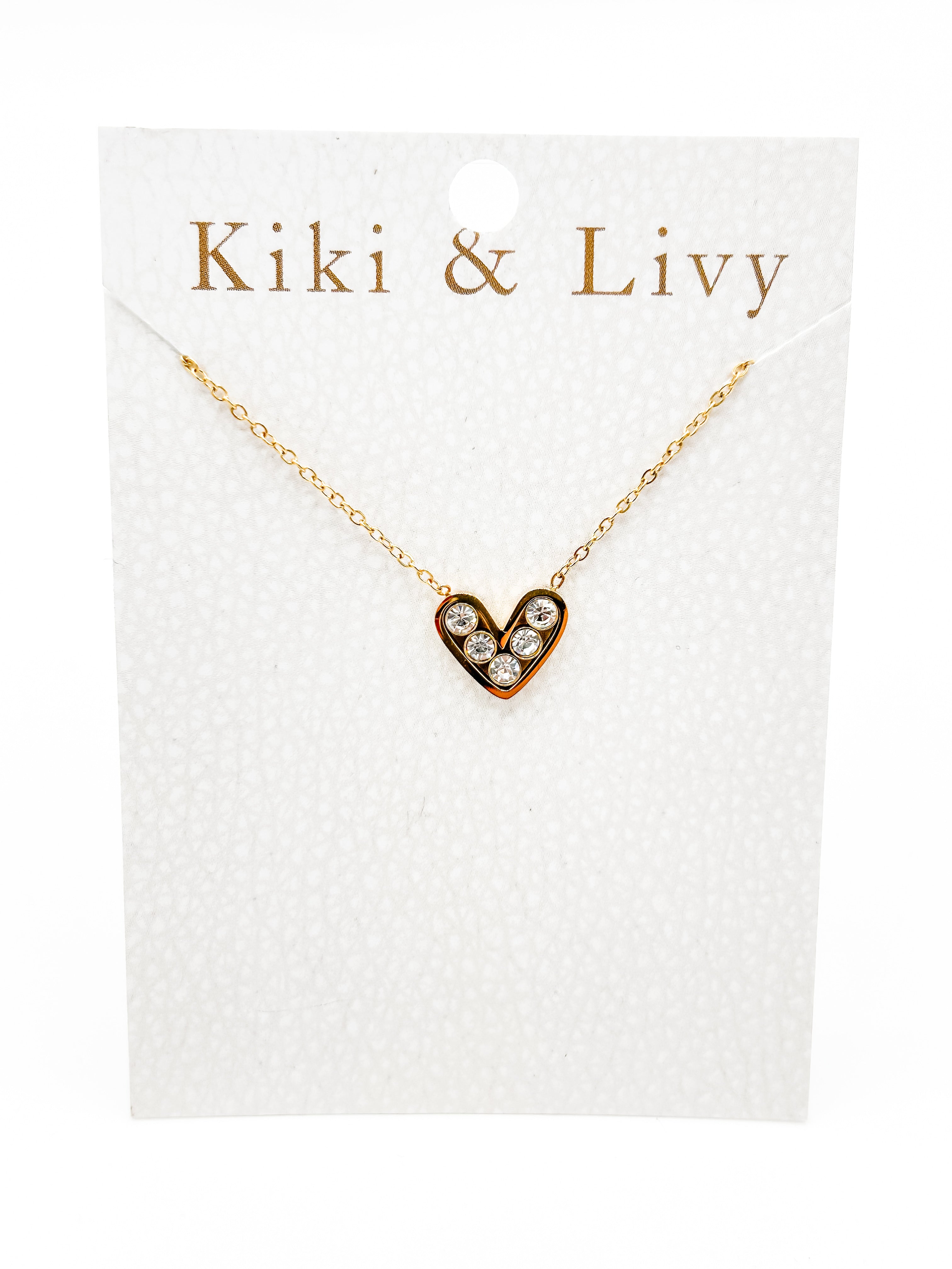 5 Stone Gold Heart Necklace