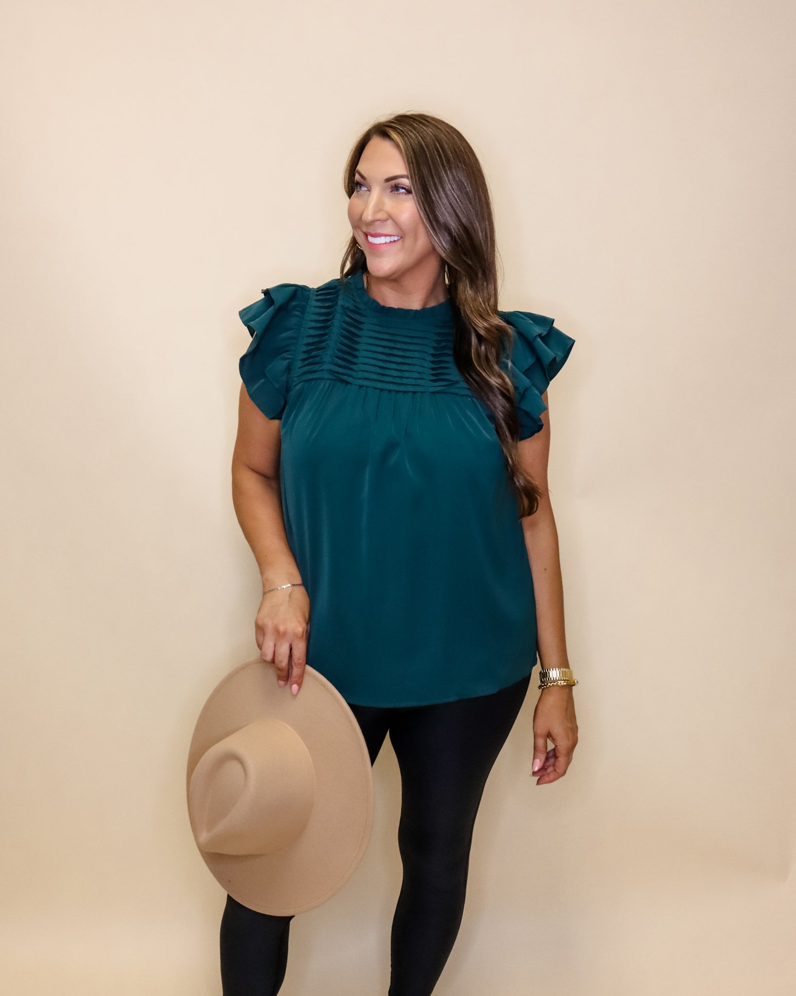 Forest Green Satin Pleat Top