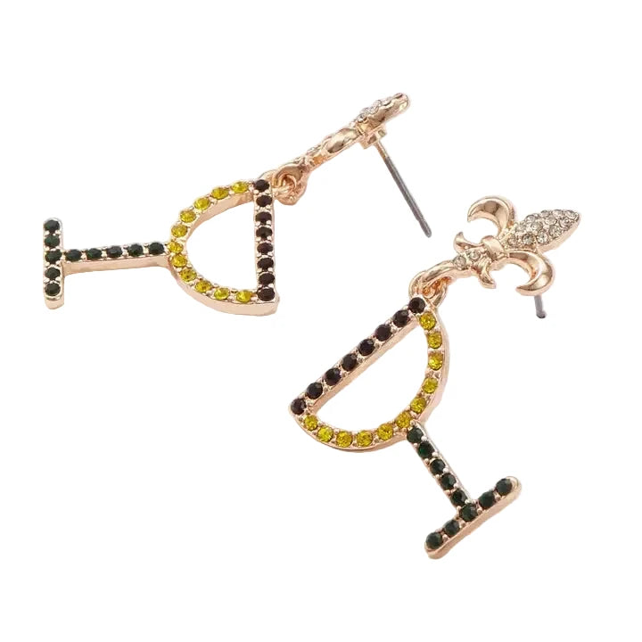 Mardi Gras Martini Rhinestone Earrings