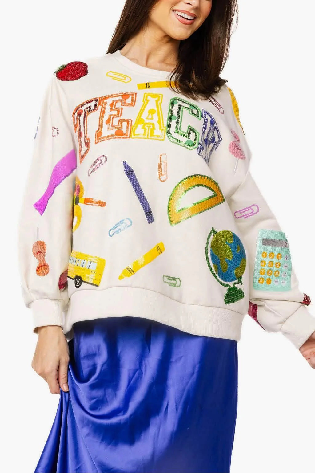 Beige Multi 'Teach' Scattered Icon Sweatshirt
