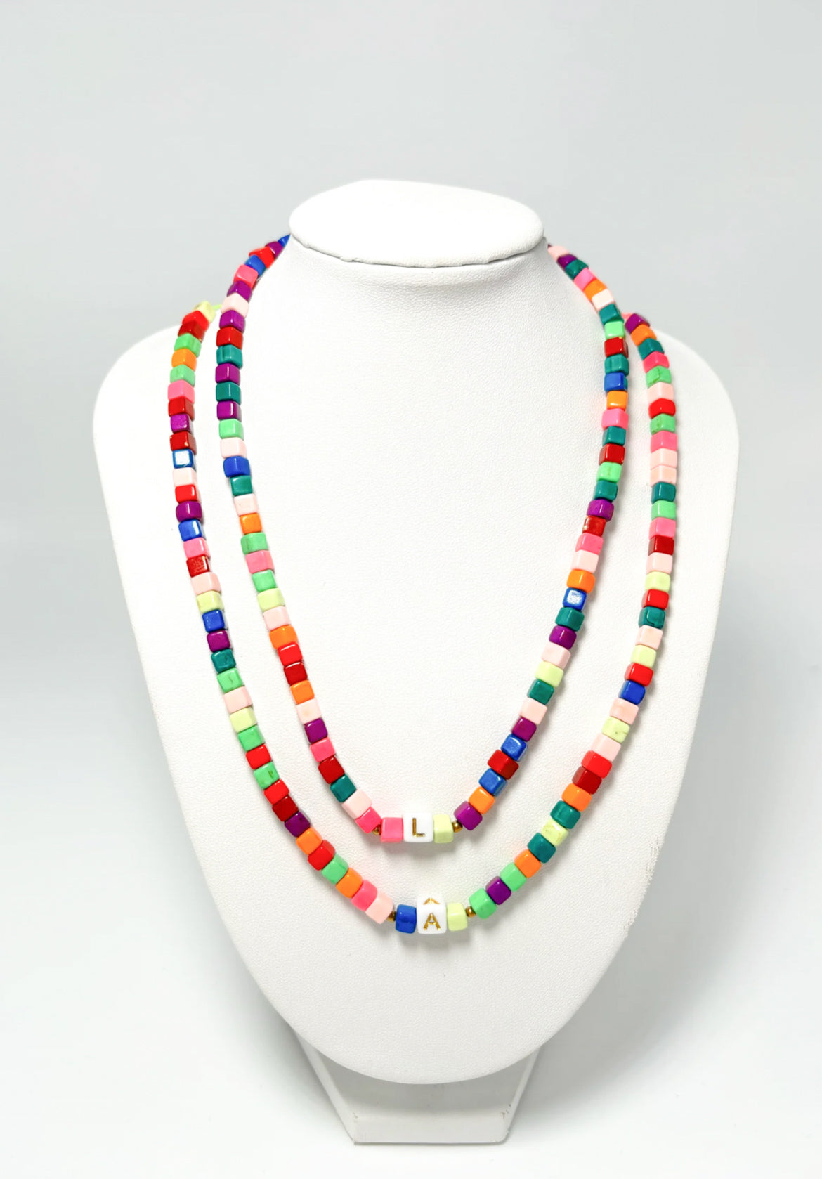 Multi Color Beaded Initial Necklace