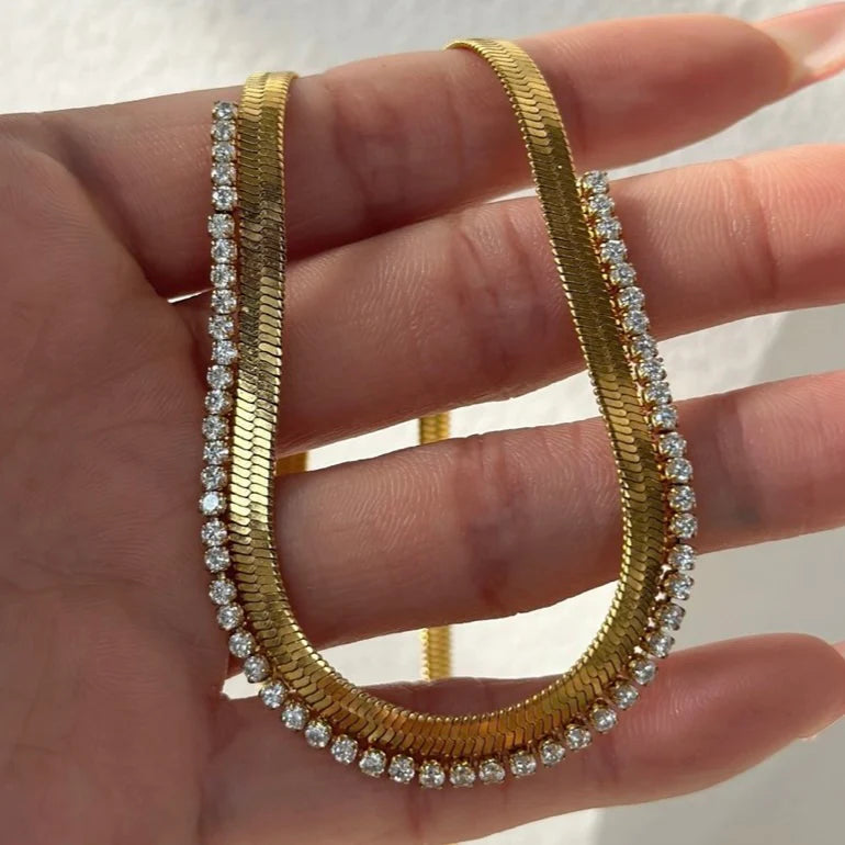 The Herringbone Gold Rhinestone Necklace