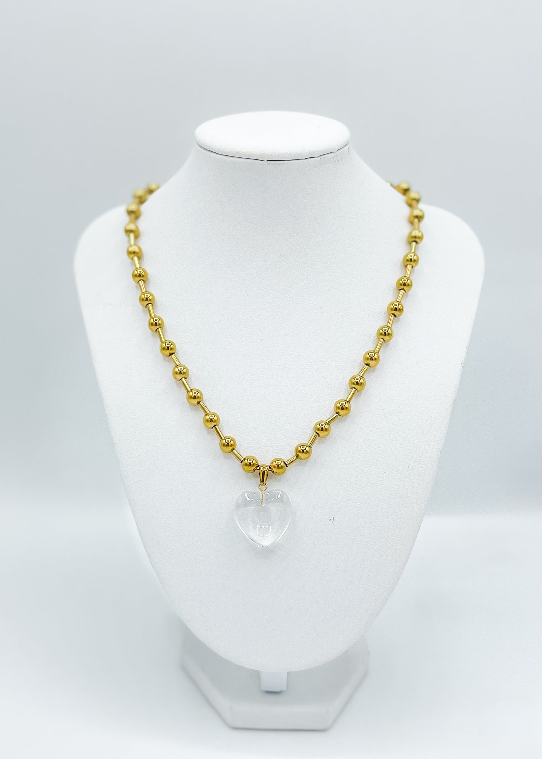 Gold Bold Glass Heart Necklace