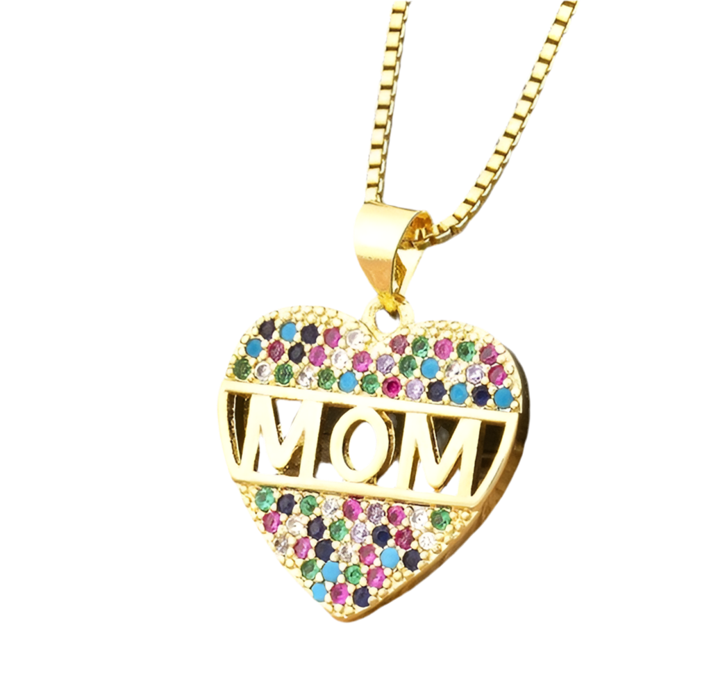 Mom Heart Multi Rhinestone Necklace