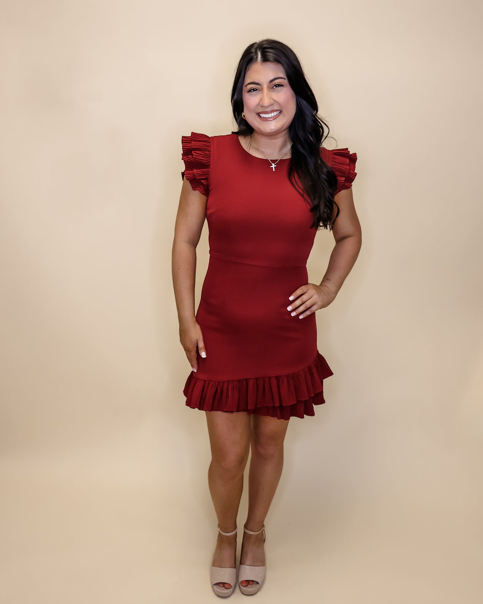 Crimson Asymmetrical Ruffle Dress