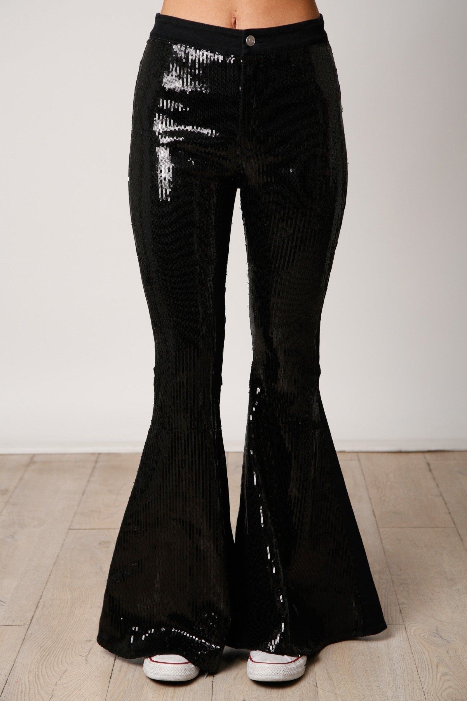 Black Sequin Flare Pants
