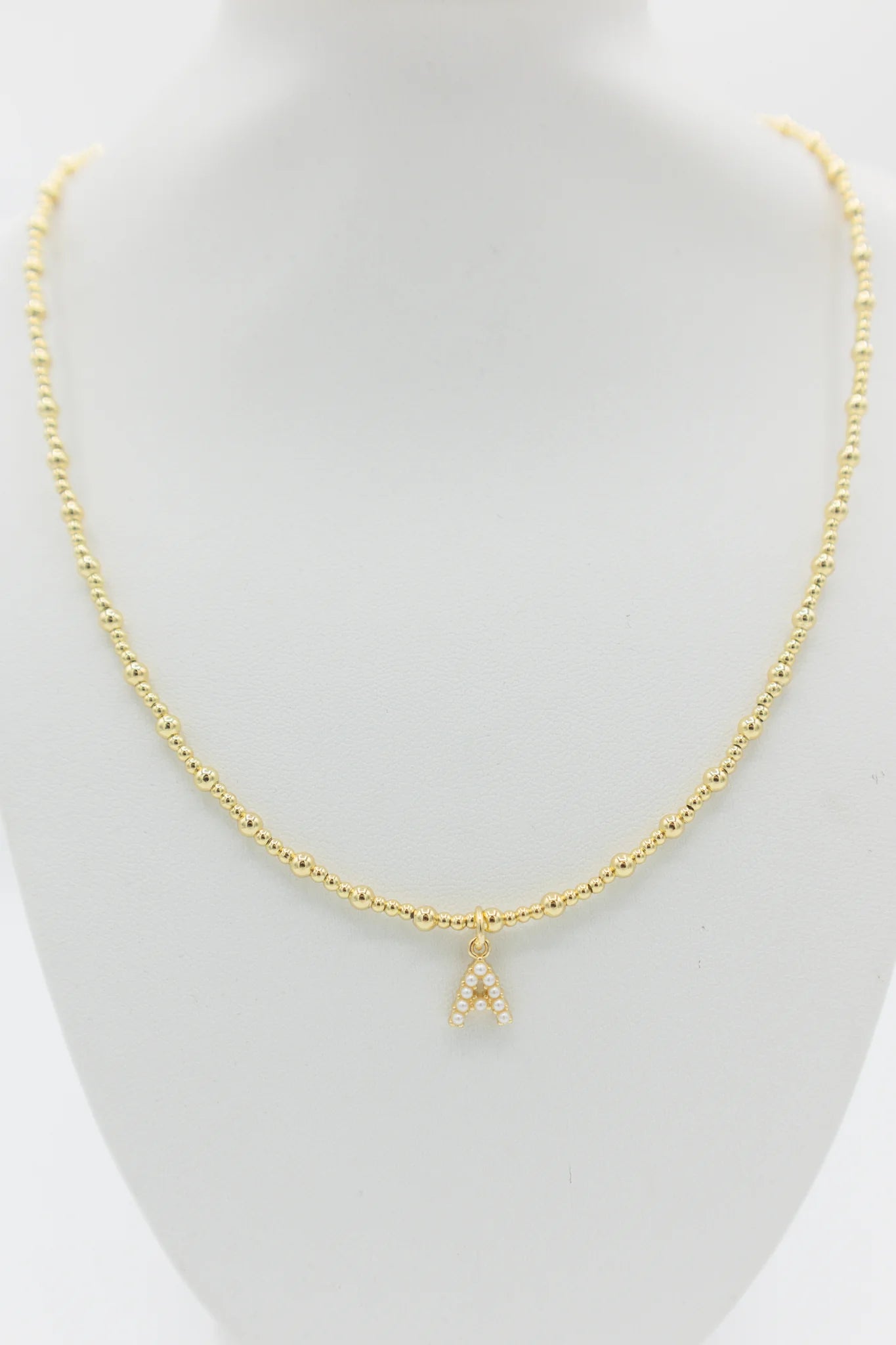 Gold Pearl Initial Beaded Necklace