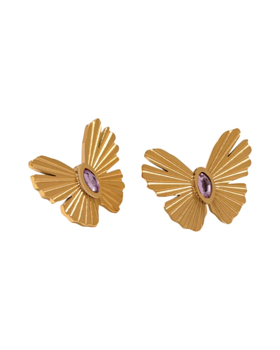 Gold Butterfly with Stone Stud Earrings
