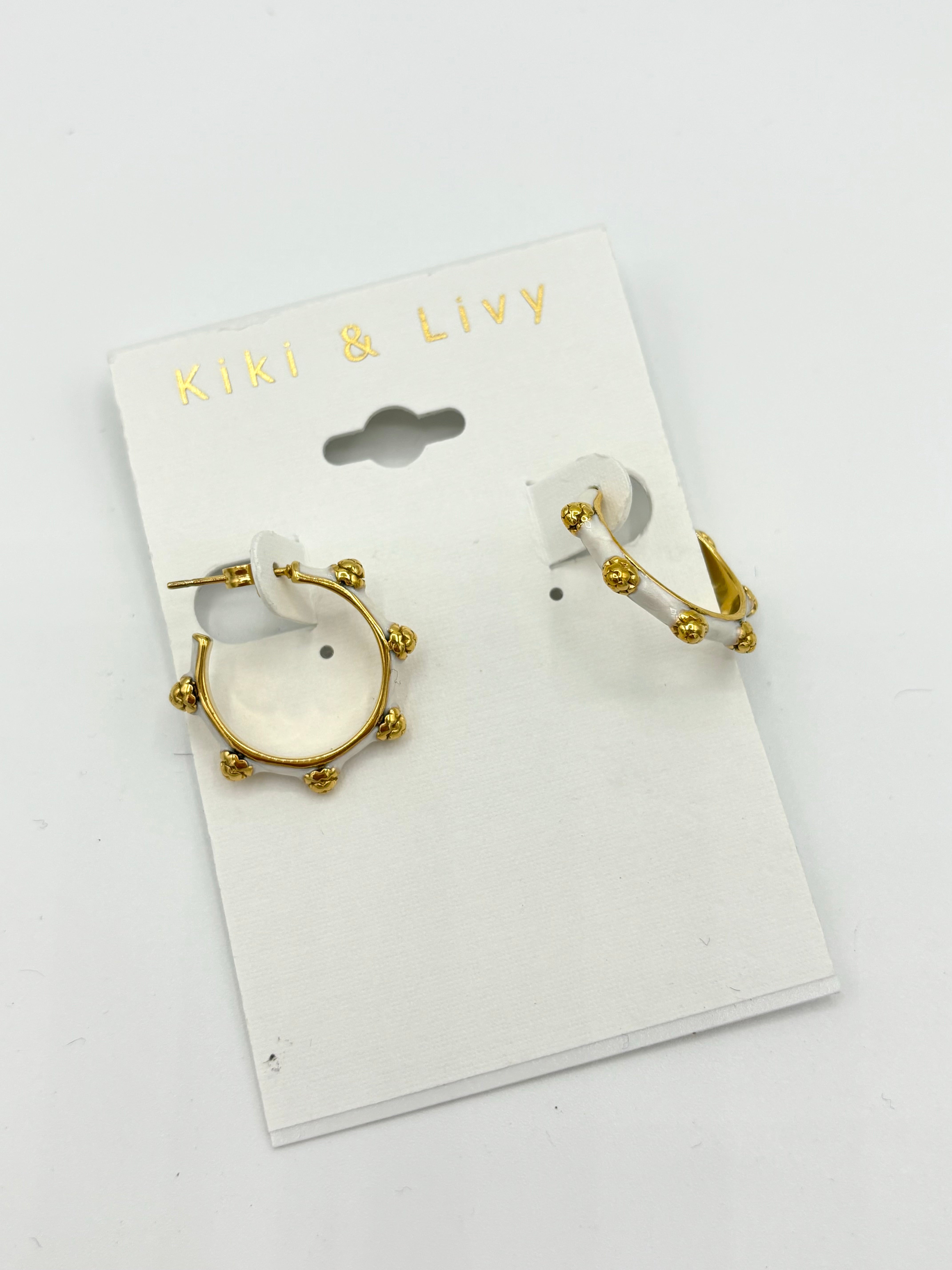 White Enamel Gold Hoop Earrings